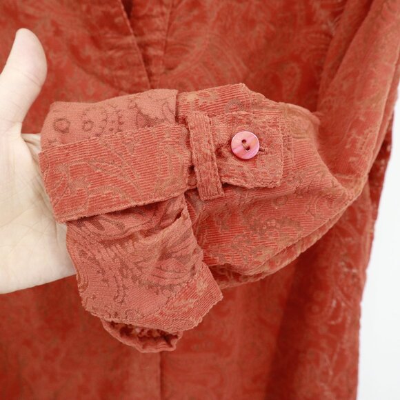 Chico's Corduroy Burnout Shirt Womens M Orange Western Preppy 70's Boho Academia - Picture 5 of 16